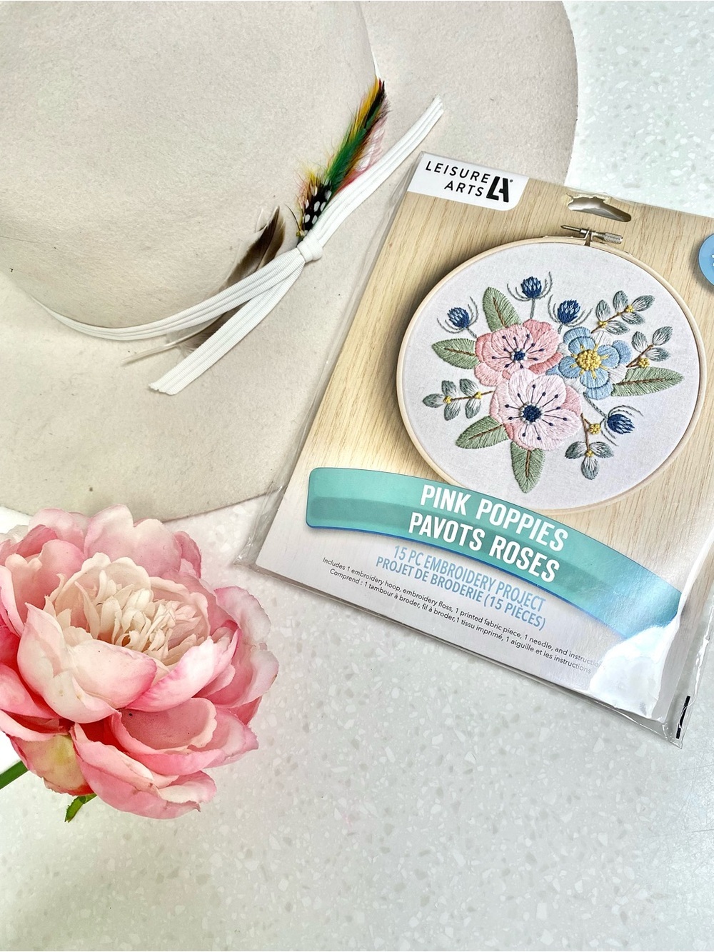 Embroidery Kit 6" Pink Poppies boho decor/accent cottagecore granny vibe